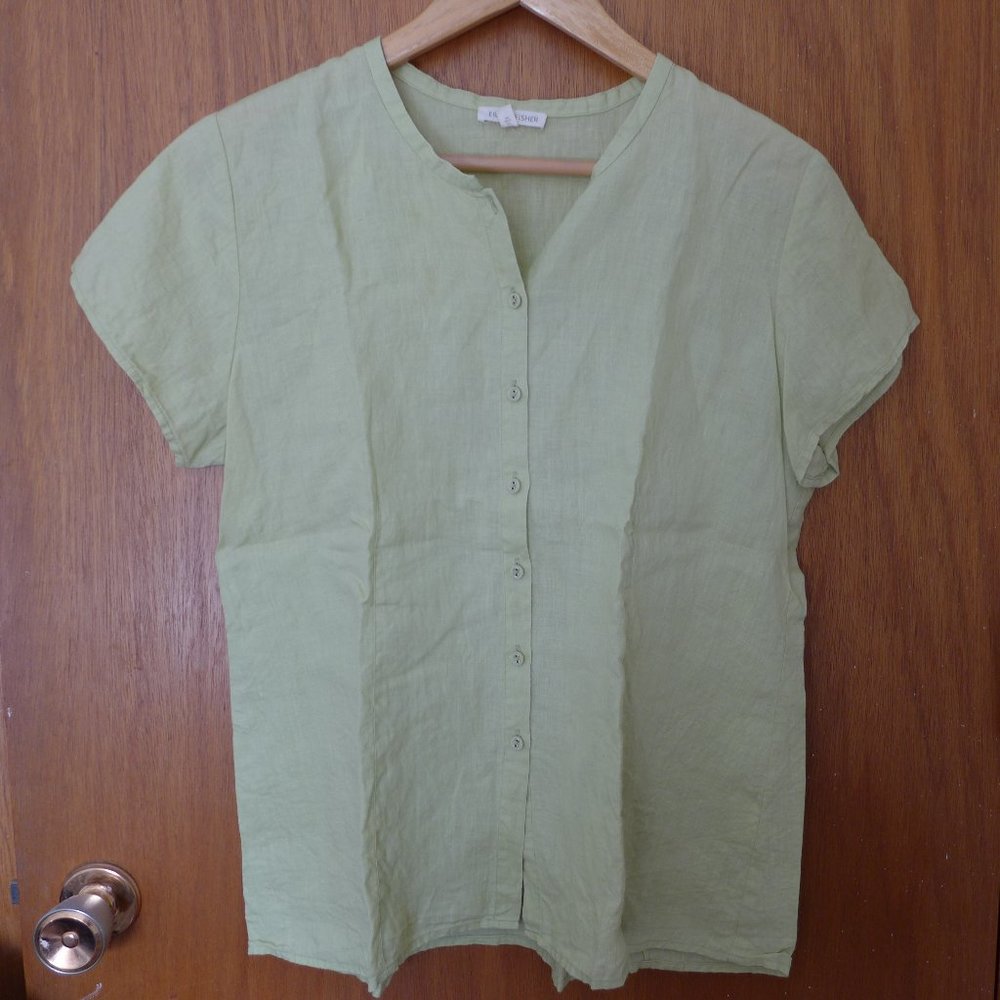Eileen Fisher short sleeve Irish linen shirt M